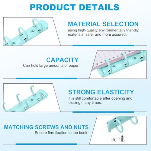 PATIKIL A8 3-Hole Ring Binder Mechanisms, 2 Set Binder Spines Replacement for Office Planners Documents Recipes Organization Storage, Blue - color: Blue