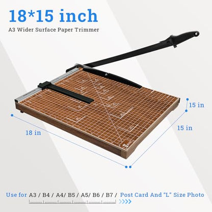 A3 Guillotine Paper Cutter Trimmer, 18" Wood Paper Trimmer for Office and Crafts, 10-12 Sheets Capacity (Wooden) - color: Wooden