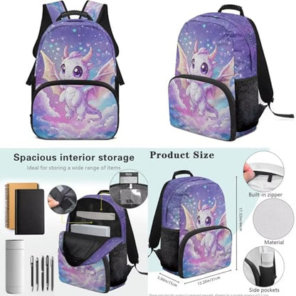 Dinosaur School Bag Set for Boys Girls - Star Sky Print 4 in 1 Book Bag with Lunch Box Pencil Case Water Bottle Sleeve for Elementary Students - color: Dinosaur &Star Sky