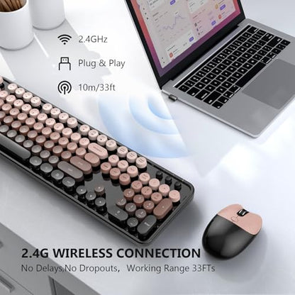 MOFII Wireless Keyboard and Mouse Combo, 2.4 GHz Full-Size Retro Round Keyboard with 8 Multimedia & Shortcut Keys, Plug and Play, Compatible with Mac, Windows, Laptop, Desktop, PC - Coffee Gradient - color: Coffee Gradient