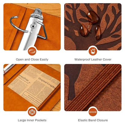 Ovesmusl Leather D Ring Binder Fits 8.5"x11" Letter Size Paper, 2 Inch D Ring Binders Holds 550 Sheets, Notepad Paper Cover Loose Leaf Organizer with Inner Pockets, Brown Tree - color: Brown, size: 2 inch, style: 1 Pack