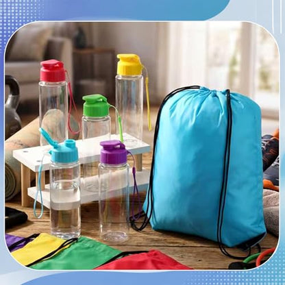 40 Pcs 17 oz Plastic Water Bottles Bulk and Drawstring Backpack Set for Back to School Gifts Reusable Flip Top Leakproof Water Bottles with Handle Adults Sports Gym Travel Outdoor(Vivid) - color: Vivid