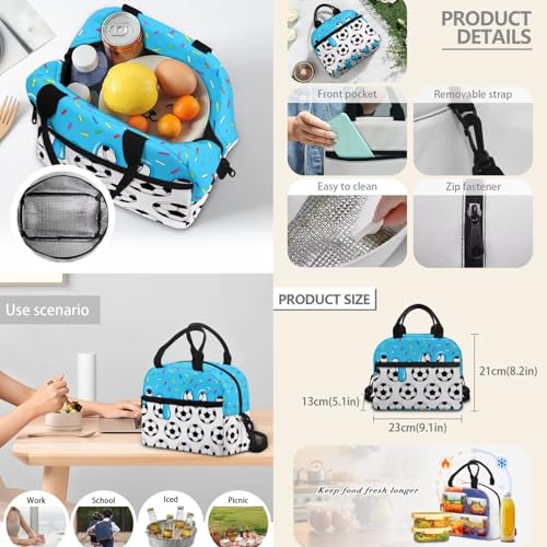 Ice Cream Soccer Ball 3PCS Backpacks for Boys Girls, Lightweight 3 in 1 School Bag with Insulated Lunch Box Pencil Case for Middle High School Students - color: Ice Cream Soccer Ball