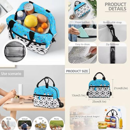 Ice Cream Soccer Ball 3PCS Backpacks for Boys Girls, Lightweight 3 in 1 School Bag with Insulated Lunch Box Pencil Case for Middle High School Students - color: Ice Cream Soccer Ball
