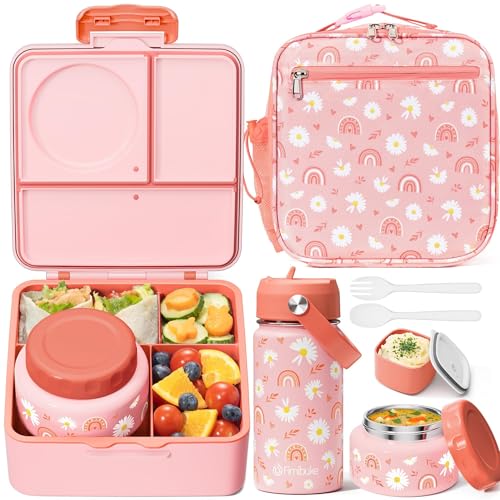 Fimibuke Bento Box for Kids Adult - Leakproof 3-4 Compartments Lunch Bento Box Set with Insulated Food Jar, Water Bottle, Lunch Bag, Sauce Cup & Cutlery for Toddler Teen Shcool Girl Boy Age 3+ - color: A6.Rainbow & Daisy