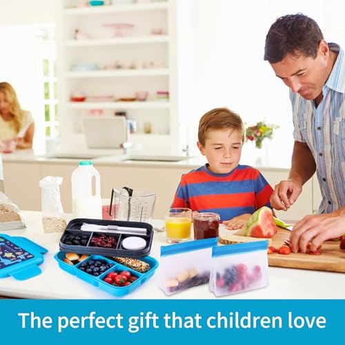 Bento Box for Kids Girls Boys, Adult,8-Compartment Leak-Proof Toddler Lunch Box for School, Drop-Proof Kids Lunch Containers with Insulated Bag, Microwave & Dishwasher Safe, BPA-Free,(Blue) - color: blue