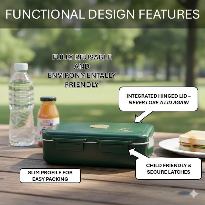 Stainless Steel Bento Box with Vacuum-Seal Valve (Leak-Proof) – 3-Compartment Medium Lunch Container (8.8" x 6.9") – Easy-Open Air Vent, Removable Tray & Spoon (Green)