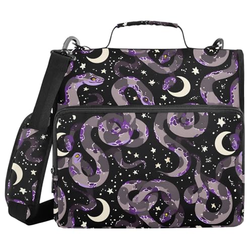 3 Ring Zipper Binder Purple Grey Snake Binders Bag with Shoulder Strap 500 Sheets Paper Organizer Trapper Keeper Documents Storage File Folder for School Office - color: A2801