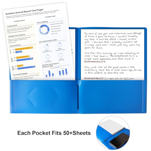 100 Pack Plastic Folders with Pockets, 5 Color Heavy Duty Two Pocket Folder | Business Card Holder for Office, High School, Business Resume