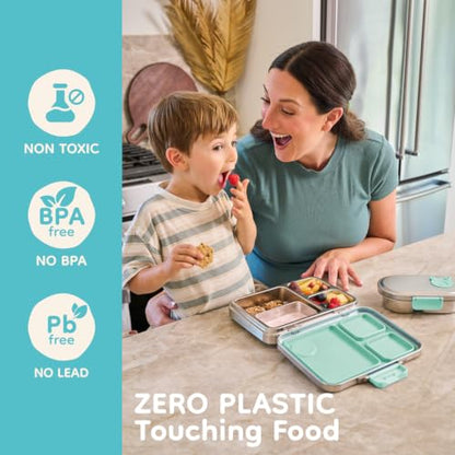 Good Bare Stainless Steel Snack Container for Kids | 2-Compartment Metal Bento Box | Removable Silicone Seal, BPA-Free | Leak-Resistant, Dishwasher Safe | Updated Easy-Open Latch - color: Mint Green