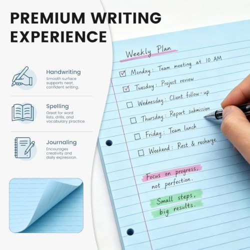 HIBOX Loose Leaf Paper Wide Ruled, 100 Sheets 8"x10.5", 3-Hole Punch, Blue | Anti-Bleed, 11/32" Spacing, Filler Paper for Binders, College, Office, School Supplies, Back to School & Classroom Must Haves - color: blue