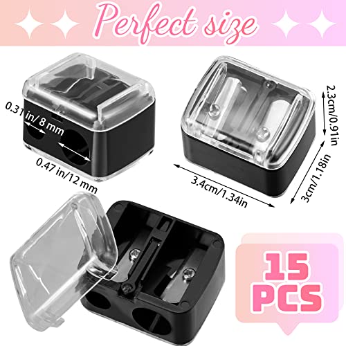 15 Pcs Eyeliner Sharpener Dual Makeup Sharpeners Cosmetic Tools Compact Makeup Sharpening Device for Eyeliner Lip Liner Pencils, Black