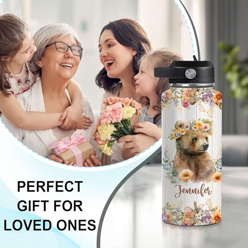 Hyturtle Personalized Bear Water Bottle - Travel Insulated Stainless Steel Bottle with Leak-Proof Lid 18oz 32oz - Cute Animal Gift for Women, Girls, Bear Lovers - Birthday & Christmas Gift - color: Bear