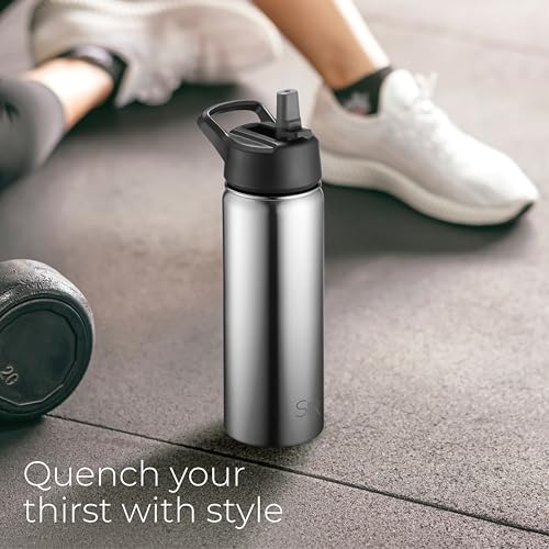 SipX™ 18 oz Insulated Water Bottle with 3 Lids – Leakproof Stainless Steel, Triple Insulated – Cold 24 Hours/Hot 12 Hours – Durable Bottle for School, Gym, Travel – Stainless - color: Stainless, size: 18 Ounces