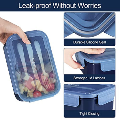 Caperci Classic Bento Box Adult Lunch Box for Older Kids - Leakpoof 47 oz 3-Compartment Containers for Adults and Teens, Built-in Utensil Set, Ideal for On-the-Go Balanced Eating, Navy Blue - color: Navy Blue