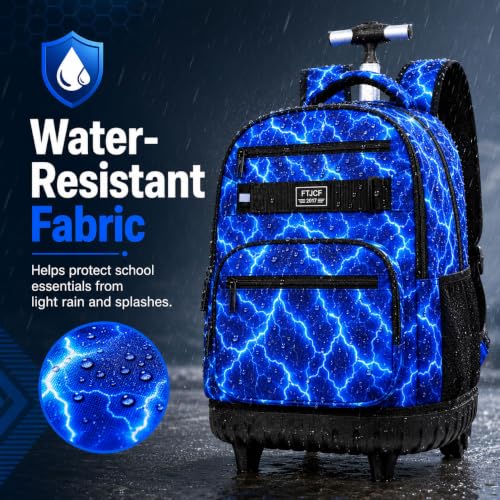 gxtvo Rolling Backpack for Boys, Men Roller Bookbag with Lunch Box for Adults, Water Resistant Wheeled School Bag for College Teens Kids Travel - Cool Lightning - color: Rolling Backpack Lightning Blue