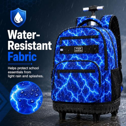 gxtvo Rolling Backpack for Boys, Men Roller Bookbag with Lunch Box for Adults, Water Resistant Wheeled School Bag for College Teens Kids Travel - Cool Lightning - color: Rolling Backpack Lightning Blue