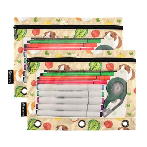 Guinea Pigs Pencil Pouches for 3 Ring Binder, Zipper Binder Pencil Case, 2 Pack Clear Window Case Bag for Office Organizers - color: Guinea Pigs