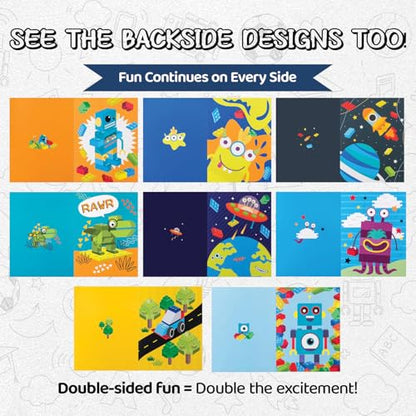 8 Kids Pocket Folders - Homework Folders in Futuristic Robots, Spaceships and Blocks Themes - Kids Folders with Pockets -8 Unique Designs in Front and Back Cover- 2 x 9.25 inch (8 Pack) - style: Futuristic Robots