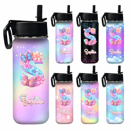 MyPupSocks Custom Water Bottle for Boys Girls, Personalized Name Stainless Steel Sports Water Bottle for Kids Adult, Customize Double Wall Vacuum Insulated Cup with Straw Lid for Friends Mom Dad - color: Color 2