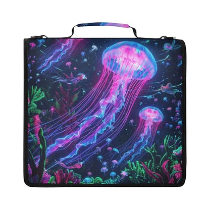 Jellyfish 2-inch 3 Ring Zipper Binder with Shoulder Strap Holds 14 Inch Laptop for Students and Office - color: Glowing Jellyfish