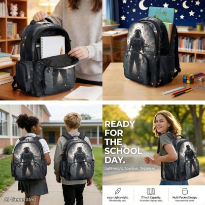 Cool Astronaut Backpack for Boys Girls 4-18 Kids Backpack with Lunch Box and Aesthetic Pencil Case 4 in 1 Set Bookbag for Elementary Kindergarten Large Capacity School Bag with Compartments - color: Cool Astronaut