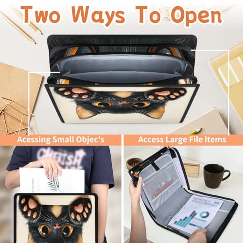 Custom Zipper Binder Fluffy Black Cat 3 Ring Binder 1.5 Inch Expanding Pockets File Folder Large Capacity Document Organizer Bag with Handle and Strap - color: Multi 1