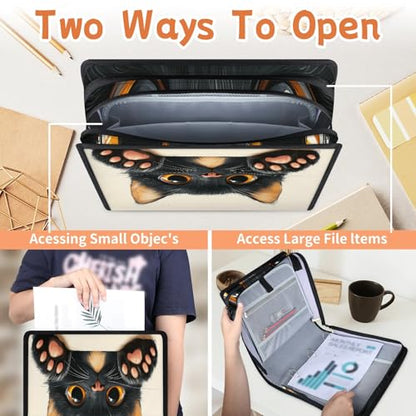 Custom Zipper Binder Fluffy Black Cat 3 Ring Binder 1.5 Inch Expanding Pockets File Folder Large Capacity Document Organizer Bag with Handle and Strap - color: Multi 1