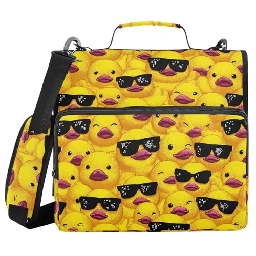 Cartoon Yellow Duck Sunglasses Zipper Binder 3 Ring with Shoulder Strap 2 Inch Binder Holds 500 Sheets Multi-Pocket Organizer Zipper Binders Organizer for School Students Office - color: Multicolored.15