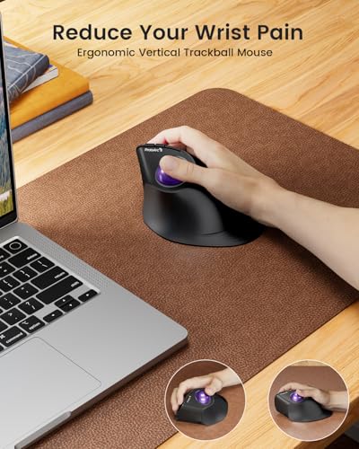 ProtoArc Vertical Wireless Trackball Mouse, EM05 NL Bluetooth Ergonomic Rollerball Mouse Rechargeable Computer Laptop Thumb Mice, 3 Device Connection, Compatible with iPad, Mac, Windows, PC-Purple - color: Purple