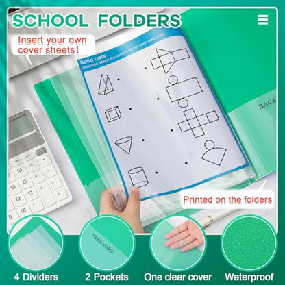 Henoyso 24 Pcs School and Home 2 Pocket Folders with 4 Clear Inner Pockets Plastic Heavy Duty Homework Folders Parent Teacher Communication for Student Home Office Classroom,11 x 9 Inch (Green) - color: Green