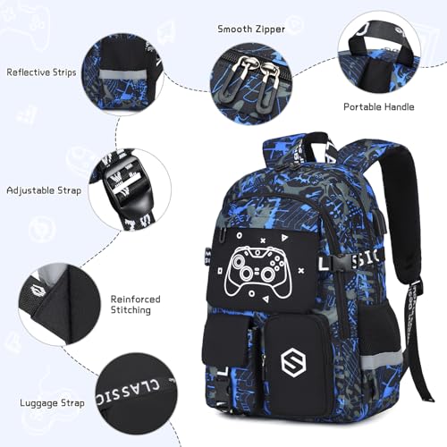 Scothen Boys Backpack, Cool Luminous School Backpacks for Boys with Lunch Bag Pencil Case, Kids Backpack Kindergarten Elementary Middle School Book Bags for Teen Boy Children with USB Charging Port - color: Cool Blue