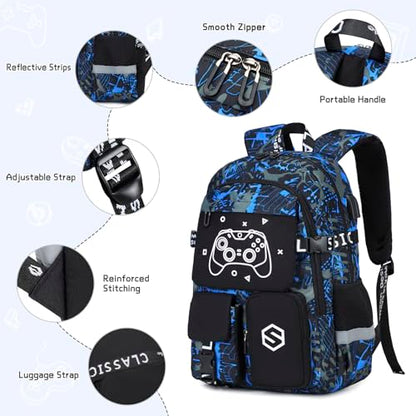 Scothen Boys Backpack, Cool Luminous School Backpacks for Boys with Lunch Bag Pencil Case, Kids Backpack Kindergarten Elementary Middle School Book Bags for Teen Boy Children with USB Charging Port - color: Cool Blue