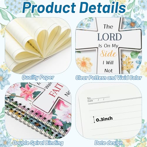 Xqumoi 2Pack A5 Floral Cross Religious Spiral Notebooks - Bible Verses Writing Notebooks, Ruled Lined Journal, Inspirational Christian Christmas Gift, Sunday School Supply (Pink & Blue) - style: D-Pink Blue Floral