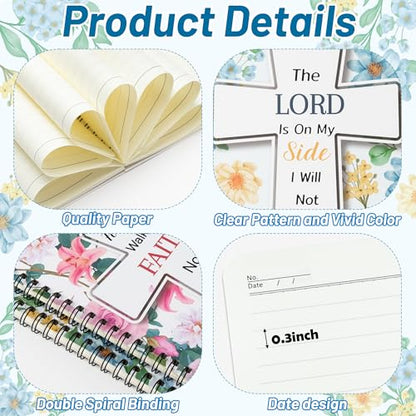 Xqumoi 2Pack A5 Floral Cross Religious Spiral Notebooks - Bible Verses Writing Notebooks, Ruled Lined Journal, Inspirational Christian Christmas Gift, Sunday School Supply (Pink & Blue) - style: D-Pink Blue Floral