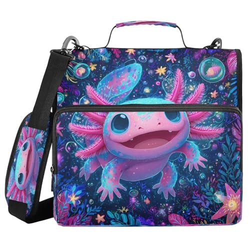 ALAZA Zipper Binder 3 Ring Colorful Cute Kawaii Axolotl Binder Organizer with Zipper and Shoulder Strap Large Capacity Multi-Pocket Trapper Keeper File Folder for Office Supplies - color: Multicolored 4