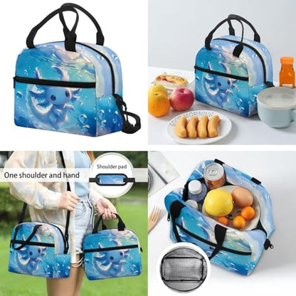 CLOHOMIN Cute Blue Axolotl Backpack with Matching Lunch Boxes 3 in 1 Book Bag and Lunch Tote & Water Bottle Bag Elementary/Middle School Bag Set Kids Bookbag Ages 8-12 Girls with Lunch Bag - color: Cute Blue Axolotl