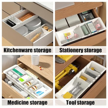 YOOUSOO Expandable Drawer Organizer, 2 PCS Adjustable Drawer Organizer Trays, Drawer Dividers Organizers and Storage For Office Supplies, Pens, Makeup,Utensils, Tools, Flatware and Junks, White