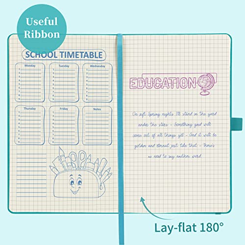 Graph Grid Paper Notebook/Journal - Classic Journal/Notebook with Ribbon Divider, Hardcover with Thick Paper, 5.3" x 8.26", Banded + Pen Holder +Inner Pocket - Cyan - color: Cyan, size: Grid