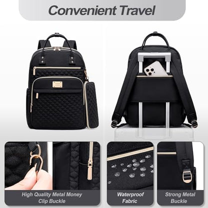 Tealari Laptop Backpack for Women,15.6 Inch Laptop Backpack for Work,Water Resistant Travel Backpack,College Bookbag with Wallet - color: Black