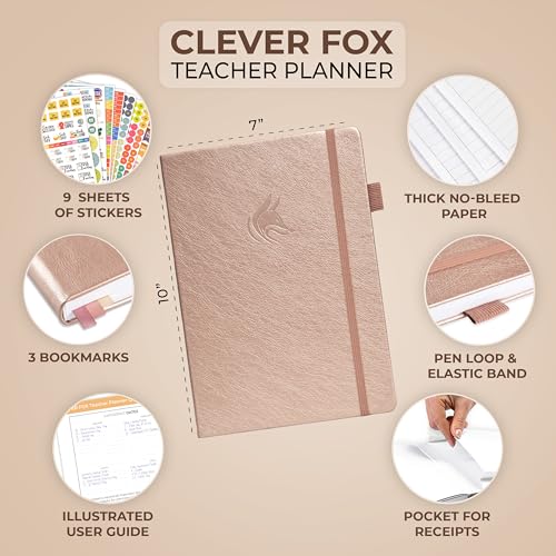 Clever Fox Teacher Planner, School & Homeschool Book, B5 Size Rose Gold | Undated, 7x10, lay-flat binding, heavy-duty hardcover, teacher lesson weekly & daily planner, homeschool supplies - color: Rose Gold, size: Smaller than A4 (7″ x 10″)