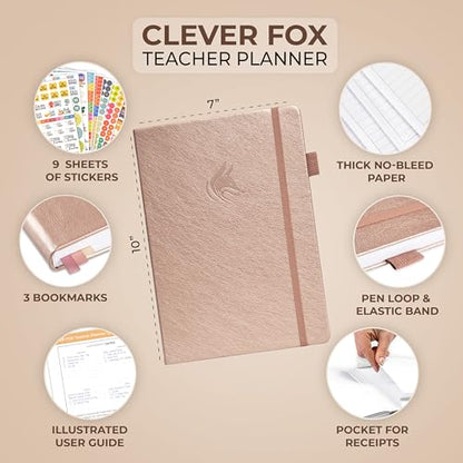 Clever Fox Teacher Planner, School & Homeschool Book, B5 Size Rose Gold | Undated, 7x10, lay-flat binding, heavy-duty hardcover, teacher lesson weekly & daily planner, homeschool supplies - color: Rose Gold, size: Smaller than A4 (7″ x 10″)