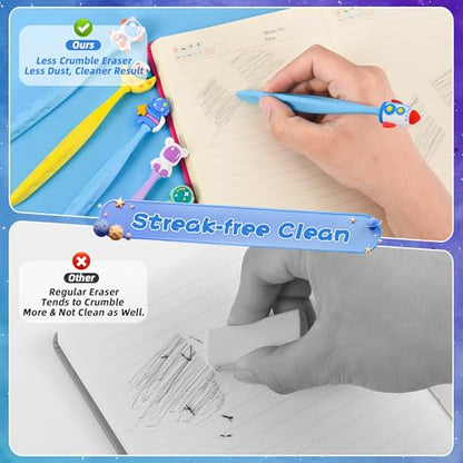 48 Pcs Cute Space Bobblehead Eraser for Pencils Kawaii Erasers Cute School Supplies Fun Planet Rocket Moon Spaceship Astronaut Shape Erasers Back to School Supplies Birthday Classroom Gifts - style: Space