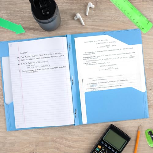 Five Star 2-Pocket Folder, Plastic Folder with Stay-Put Tabs and Prong Fasteners, Holds 8-1/2" x 11" Paper, Pacific Blue (72115) - color: Pacific Blue, size: 1 Count (Pack of 1)