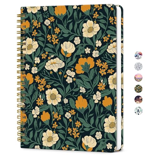 ZOTIA Lined Spiral Journal for Women, A5 Aesthetic Hardcover Notebook for Work, School & Note Taking, Pretty College Ruled Journal, 140 Pages, 6" x 8", Autumn Bloom - color: D-Autumn Bloom