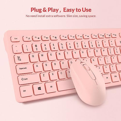 Wireless Keyboard and Mouse Combo - Rii Standard Office PC Keyboard and Optical Wireless Mice (Pink) - color: PINK