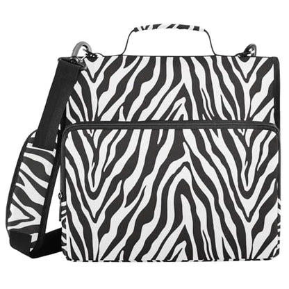 Zebra Skin Print Zipper Binder 3 Ring with Handle and Shoulder Strap, 500 Sheet Binder Organizer Capacity & Multi-Pockets for School Office - color: A7613