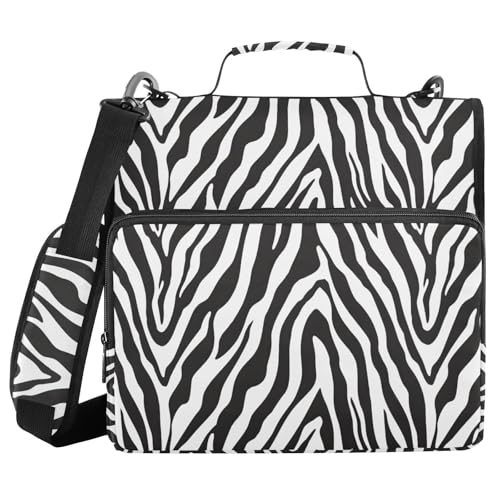 Zebra Skin Print Zipper Binder 3 Ring with Handle and Shoulder Strap, 500 Sheet Binder Organizer Capacity & Multi-Pockets for School Office - color: A7613