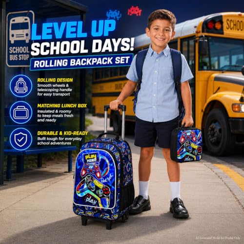CCJPX 18" Gamer Rolling Backpack for Boys, 3PCS Kids Backpacks with Roller Wheels, Wheeled Bookbag with Lunch Box for Toddler Elementary School (Black) - color: Red Game