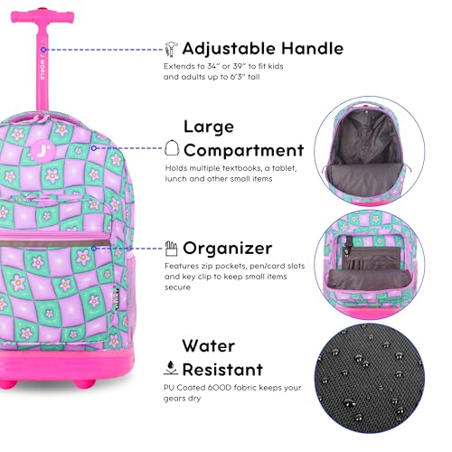 Bundle of J World Sunrise Girls Rolling Backpack with Lunch Box. Roller Bookbag Set + Matching Cody Lunch Bag for School, Puffy Flower